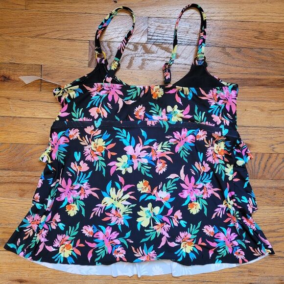 Island Escape Plus Size Floral-Print Tiered Tankini Top Multicolor Size 16W - Picture 10 of 11